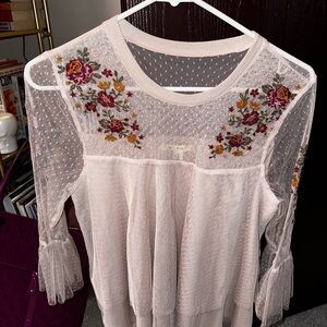 Miami Floral Lace Blouse with Sheer Sleeves